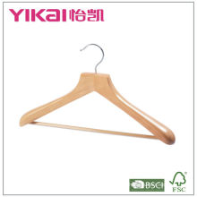Curved wooden coat hanger with U notches